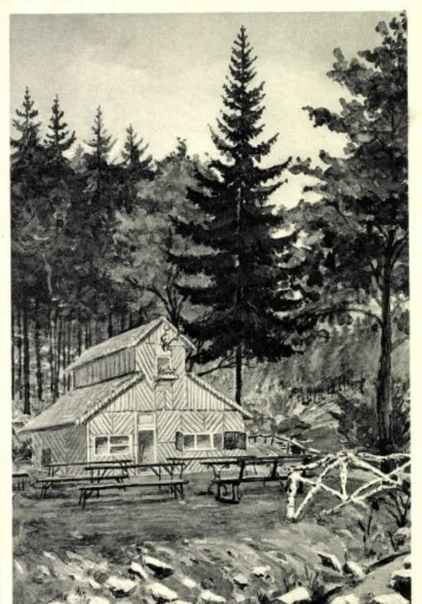 Historische Postkarte: Beliebter Ausflugsort Waldschlößchen im Fahrbachtal bei Großalmerode